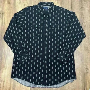 Vintage Wrangler X Long Tails Mens 18.5X36 Aztec Black Button Up Western Rodeo